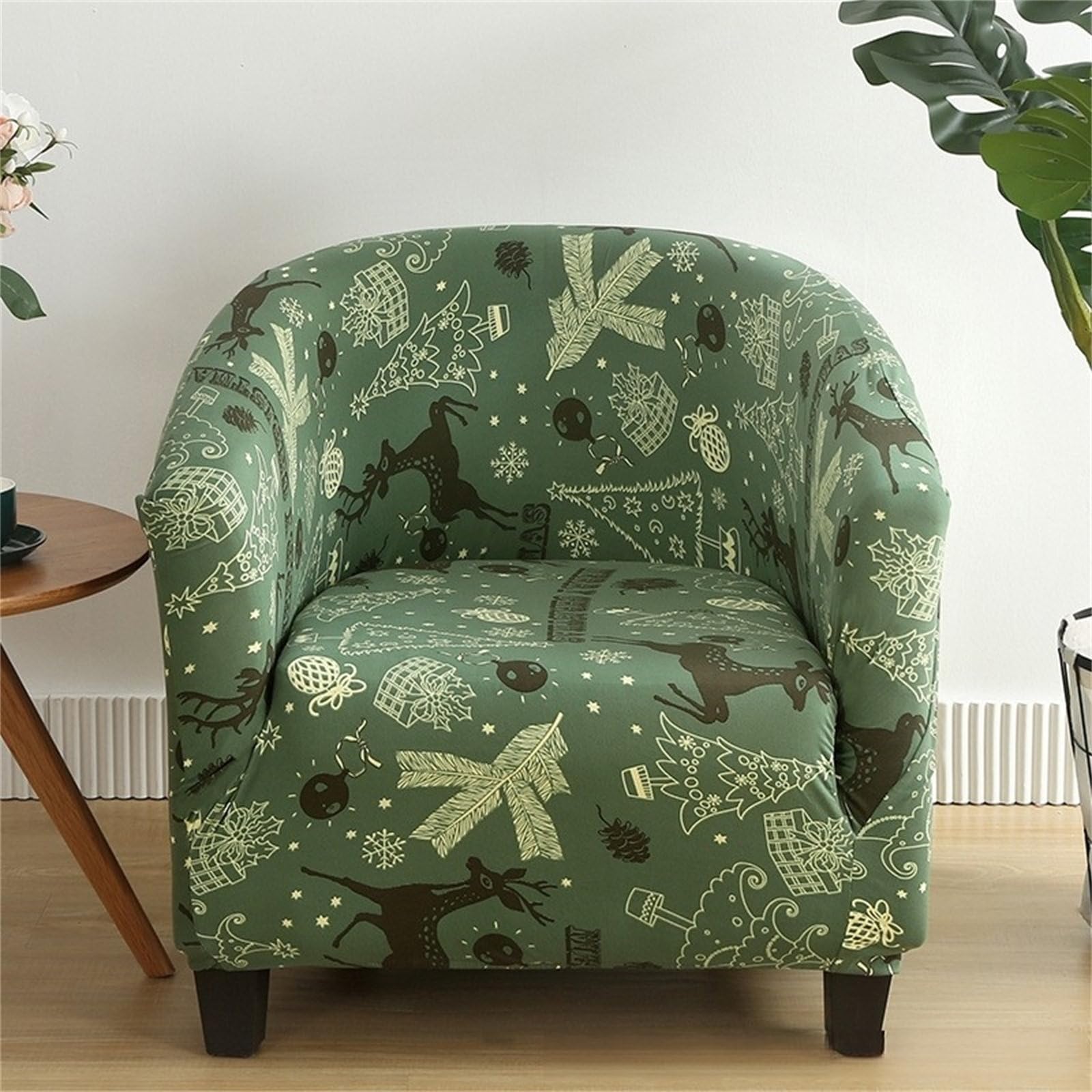 Hearda Christmas Tub Chair Covers 1 Piece, Santa Claus Tub Chair Cover Stretch Tub Chair Slipcover Soft Breathable Elastic Tub Chair Armchair Cover Club Chair Cover Washable for Dining (Green 2)