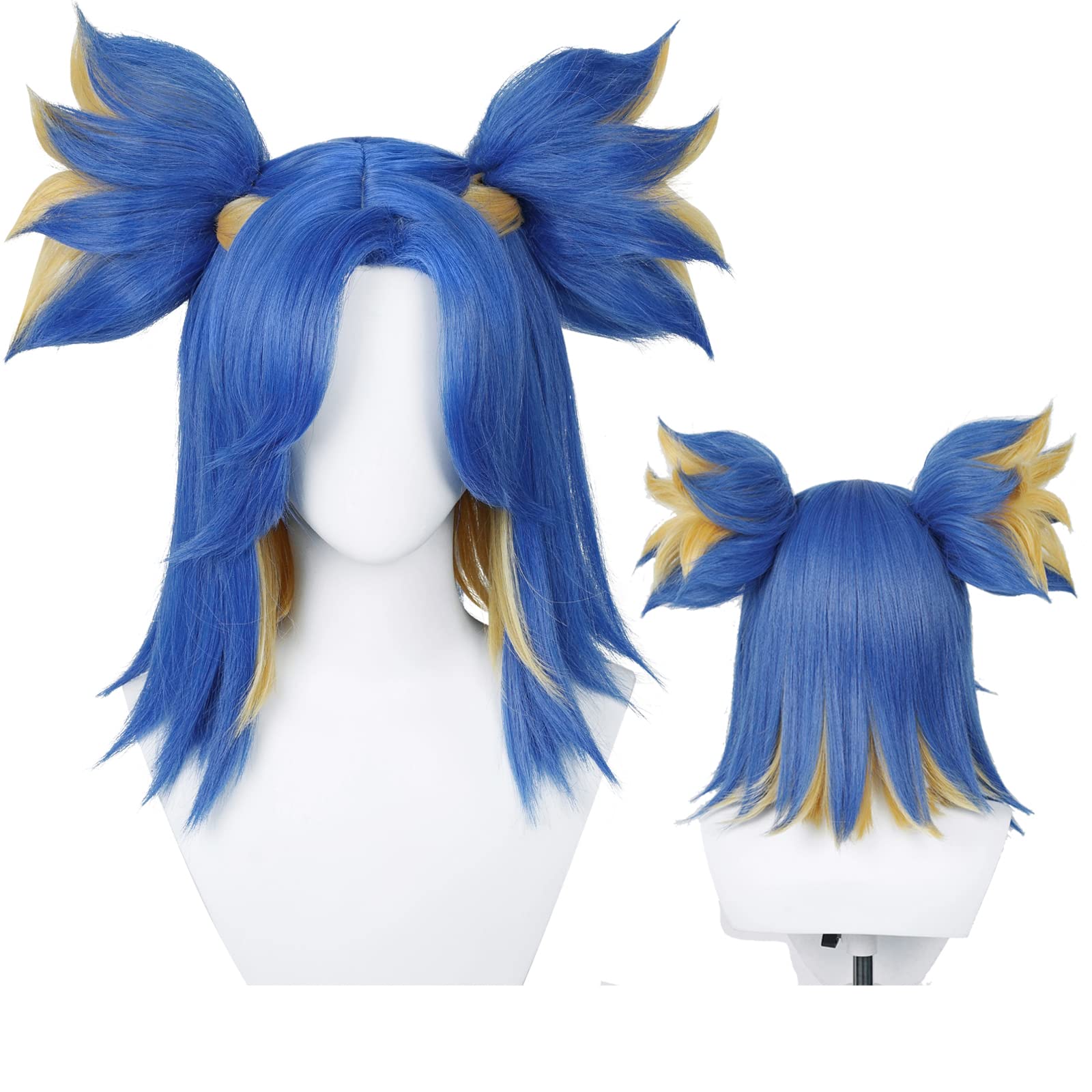 Half and HalfShort Anime Blue Cosplay Wig with Bangs Ponytails Wig Cap  Synthetic Hair for Women Halloween Costumes Party