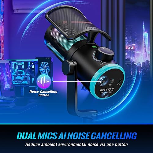 Miniatura 7 de FIFINE - Micrófono de PC para juegos, micrófono de transmisión USB con equilibrio de chat de juego, micrófono RGB de escritorio con botón de