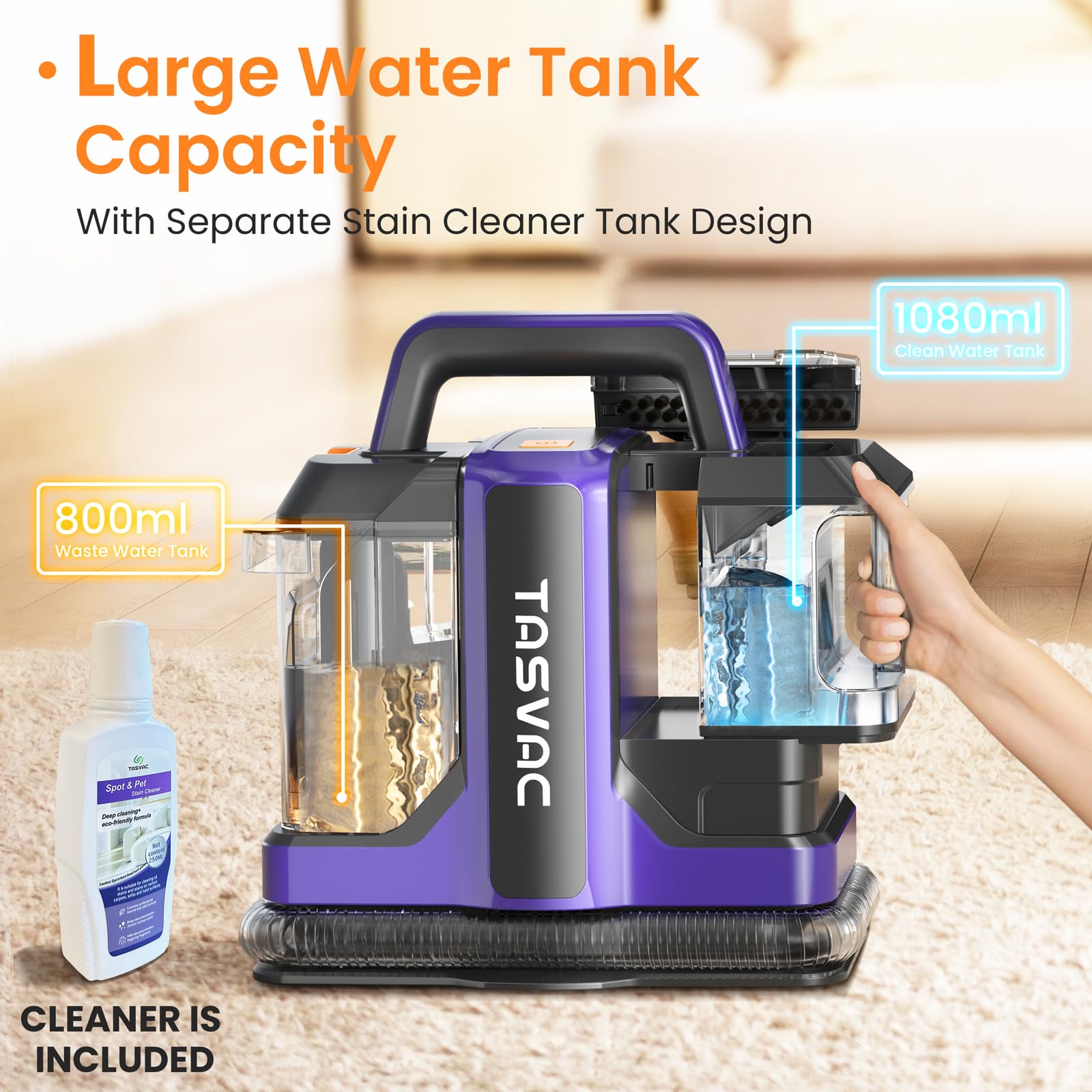 Portable Deep Cleaner,450W Powerful Pet Carpet & Upholstery Cleaner  Machine,Spot and Stain Remover with Deep Cleaning for for Pet Stains,  Carpet