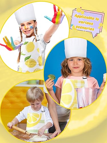 Miniatura 7 de Delantal de limón para niños y sombrero de chef, 15 piezas, 5 delantales, 10 sombreros, correa ajustable, delantal de limonada con bolsillos para