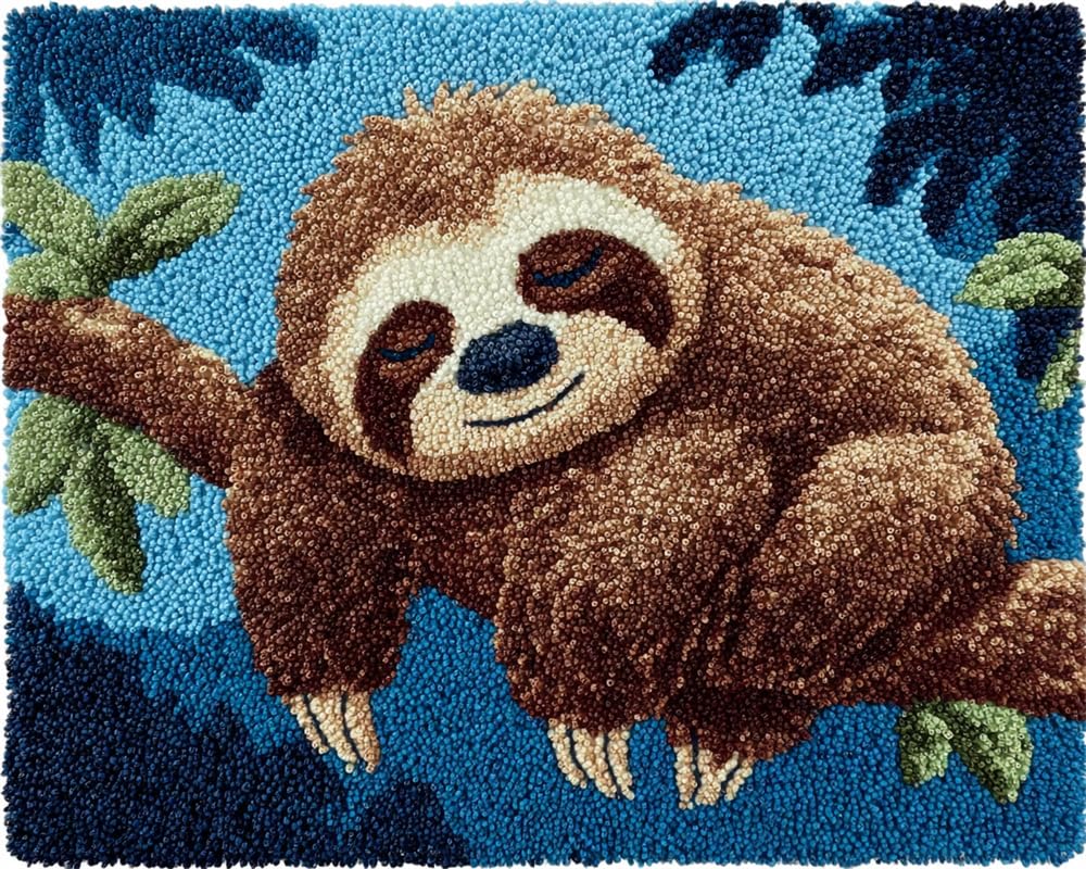 Taxpy Tapestry Kits Latch Hook Carpet Kits for Adults Cartoon Cute Sloth Sleeping On Branch 15X20In/52X38Cm DIY Latch Hook Rug Kits for,Crochet Kit for Beginners,Rug Making Kits with Printed