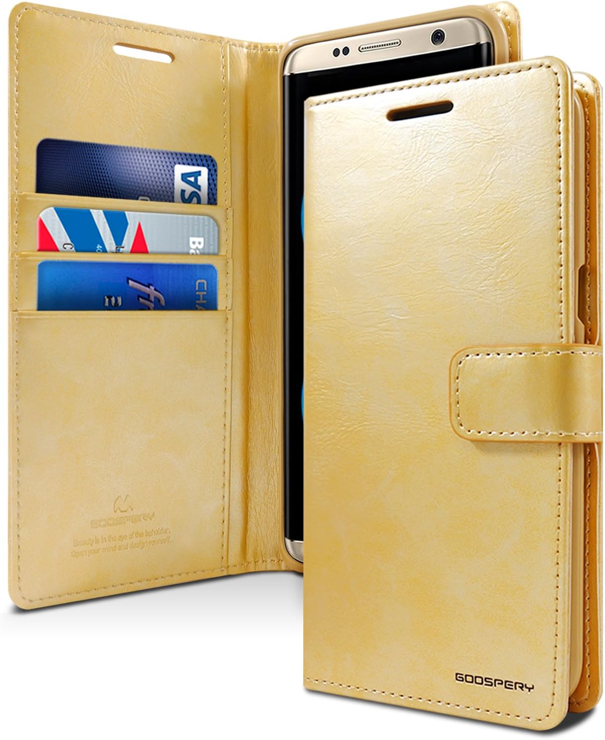 GOOSPERY Blue Moon Wallet for Samsung Galaxy S8 Plus Case (2017) Leather Stand Flip Cover (Gold)