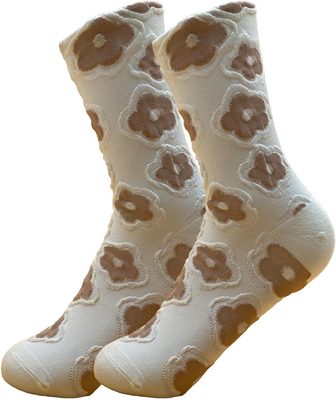 5 Pairs Floral Socks Women Trendy Flower Socks Embroidered Vintage,Girls Cute Sweet Nordic Textured Cotton Socks - Image 7