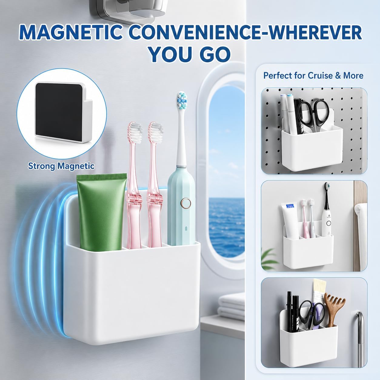 Magnetic Toothbrush Holder for Cruise Ships, Wall-Mounted Bathroom Organizer, Compact Travel Accessories, Cruise Essentials 2025&2026