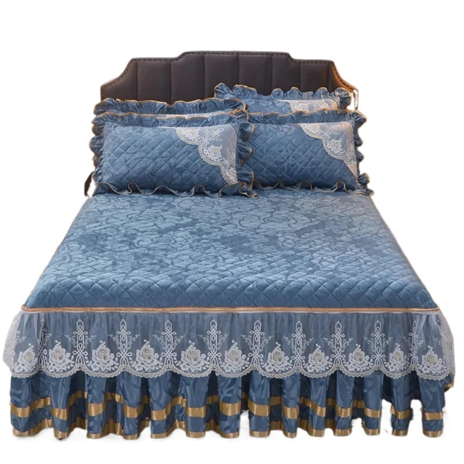 Winter Coral Fleece Zipper Removable Bedspread King Queen Thicken Velvet Quilted Bed Skirt Not Including Pillowcase(Color 3,1pc Skirt 180x200cm)