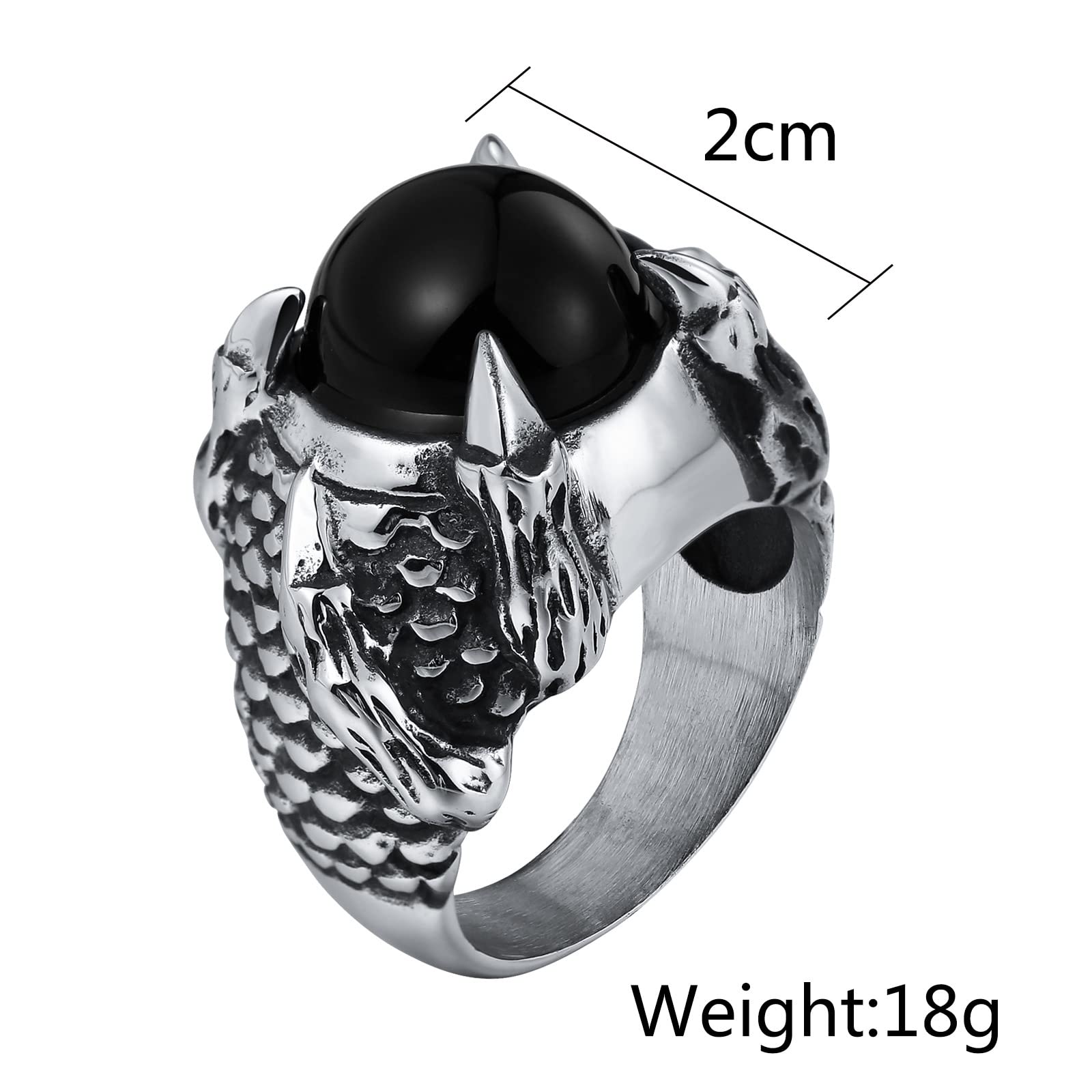 Anelli Fidanzamento Acciaio Anello Donna E Uomo Anello Punk Artiglio di Drago con Pietra Ovale Anello Acciaio Rosso/Nero Taglia 15 to 27