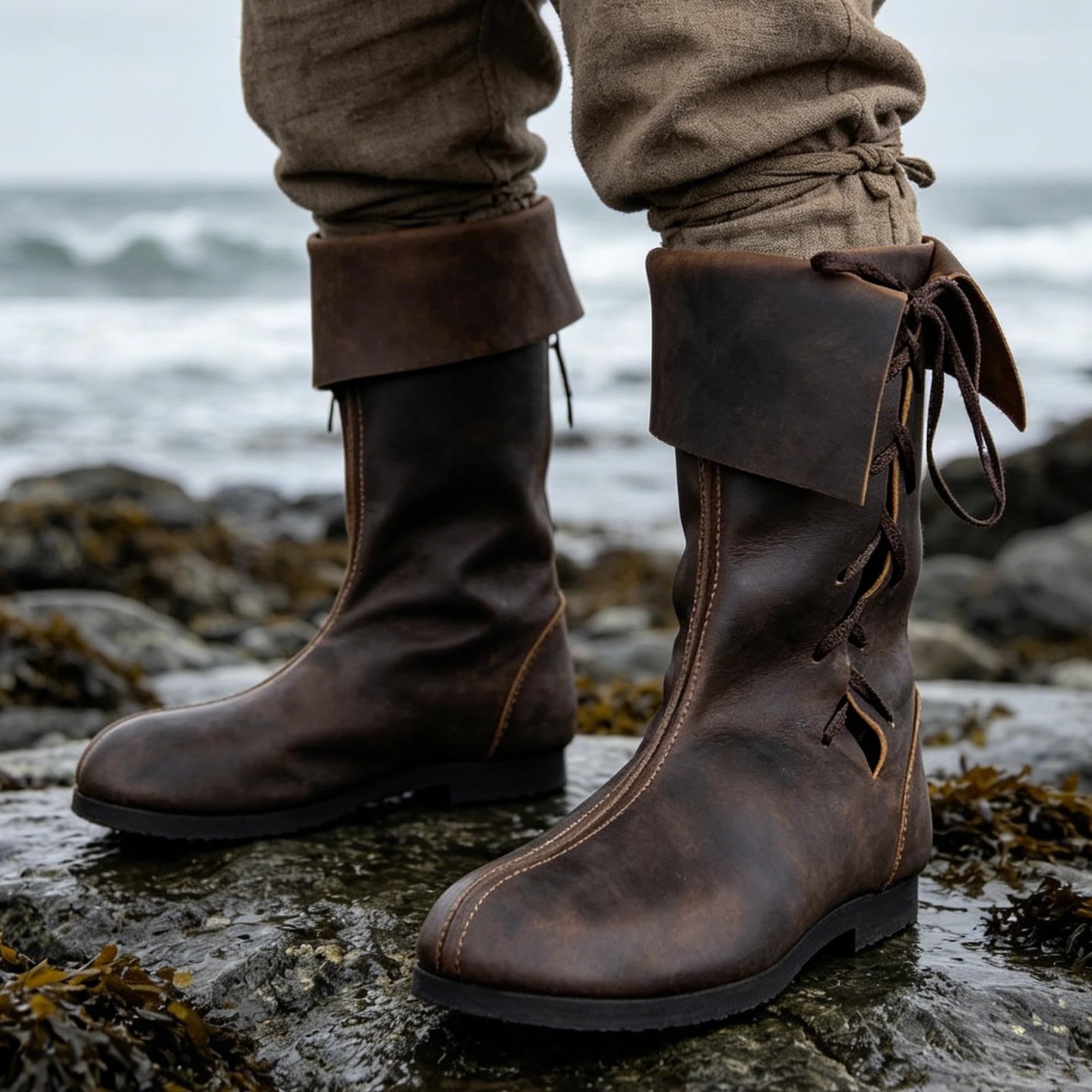 Modne męskie buty sznurowane z okrągłą końcówką, kształt średniej cholewki, płaska podeszwa, luźne, krótkie buty na spacery, na co dzień