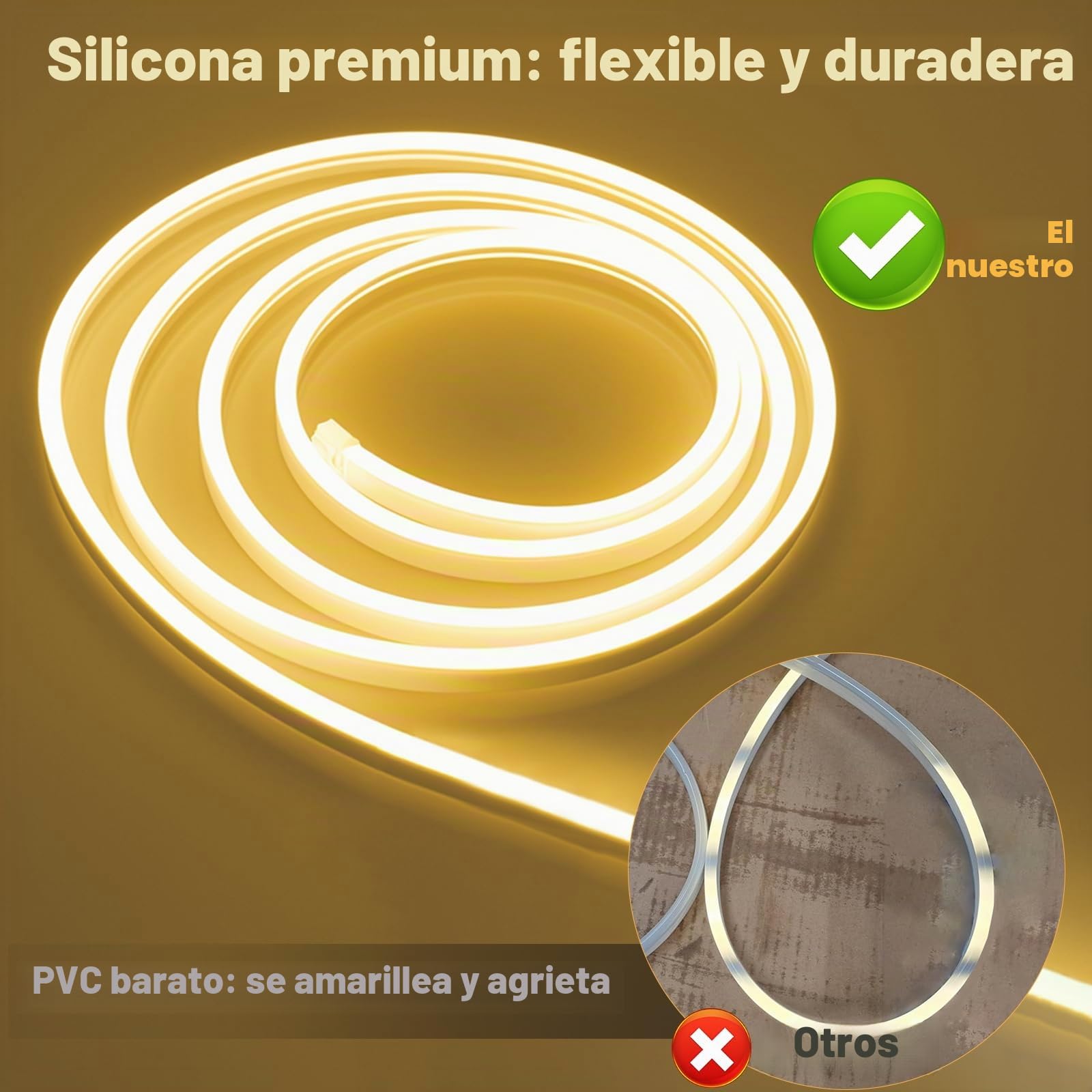 Tira LED Neón 10M Regulable 1200 LEDs Blanco Cálido 2700K 24V Luz Neón LED IP65 Impermeable Silicona Flexible para Dormitorio Cocina Bar Decoración Interior y Exterior