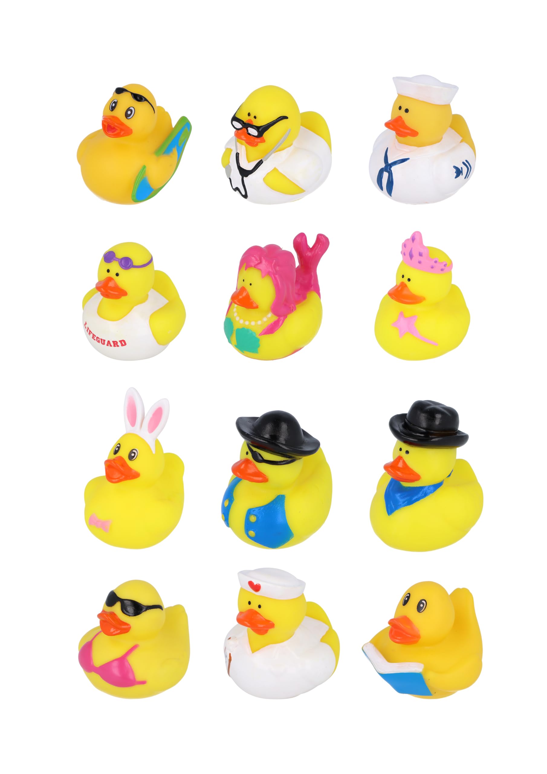 Henbrandt 12 x Mini Rubber Ducks 12 Assorted Character Designs Children’s Duckies Variety Pack Cruising Ducks Kids Bath Toys Summer Fun Paddling Pool Games Bathtub Play for Boys and Girls