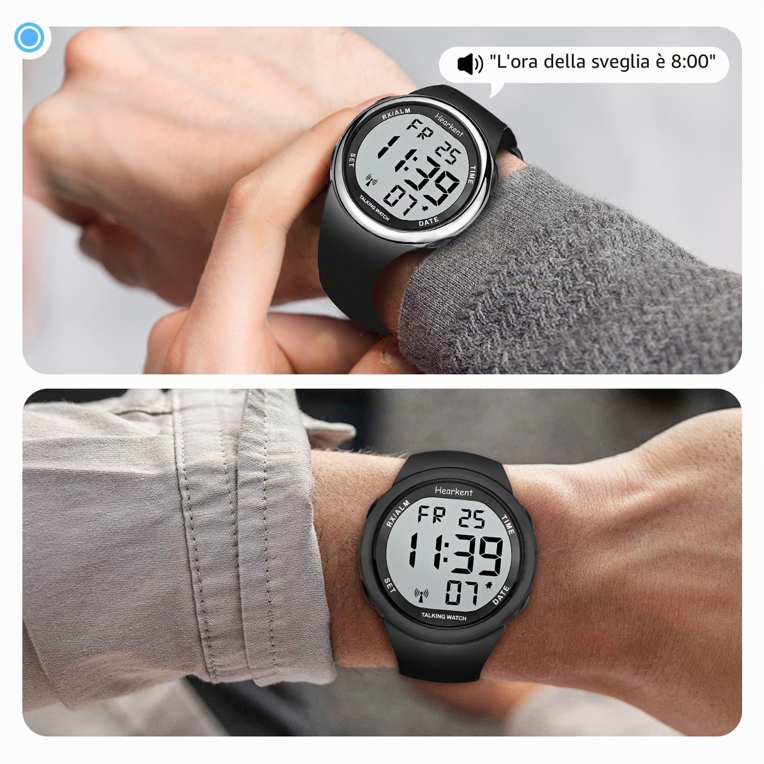 Hearkent Orologio parlante per ipovedenti o anziani LCD grande numero facile da leggere Atomic Orologi parlanti per persone non vedenti