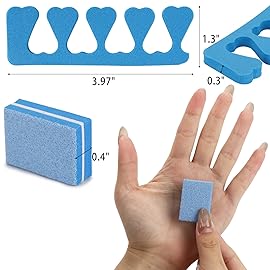 102pcs Toe Separators Set - Premium Pedicure Tool Super Soft Pedicure Toe Separator- Mini Nail Buffer Block File 80/100 Grit 2 Sided, Blue