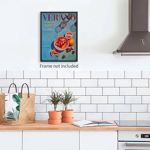 Miniatura 7 de jkahh Pósteres minimalistas azules retro de los años 70, arte de pared de frutas naranjas de verano, arte de pared de moda, viajes, alimentos,