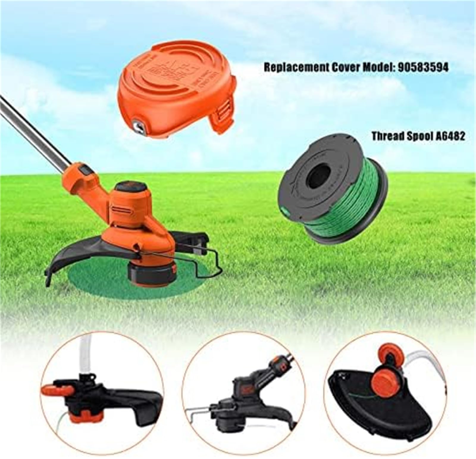 Automatyczna szpula kosiarki Zamienna szpula dla podkaszarki żyłkowej, dla szpul Black i Decker A6486 2 mm/6,1 m(BLACK 8 2)