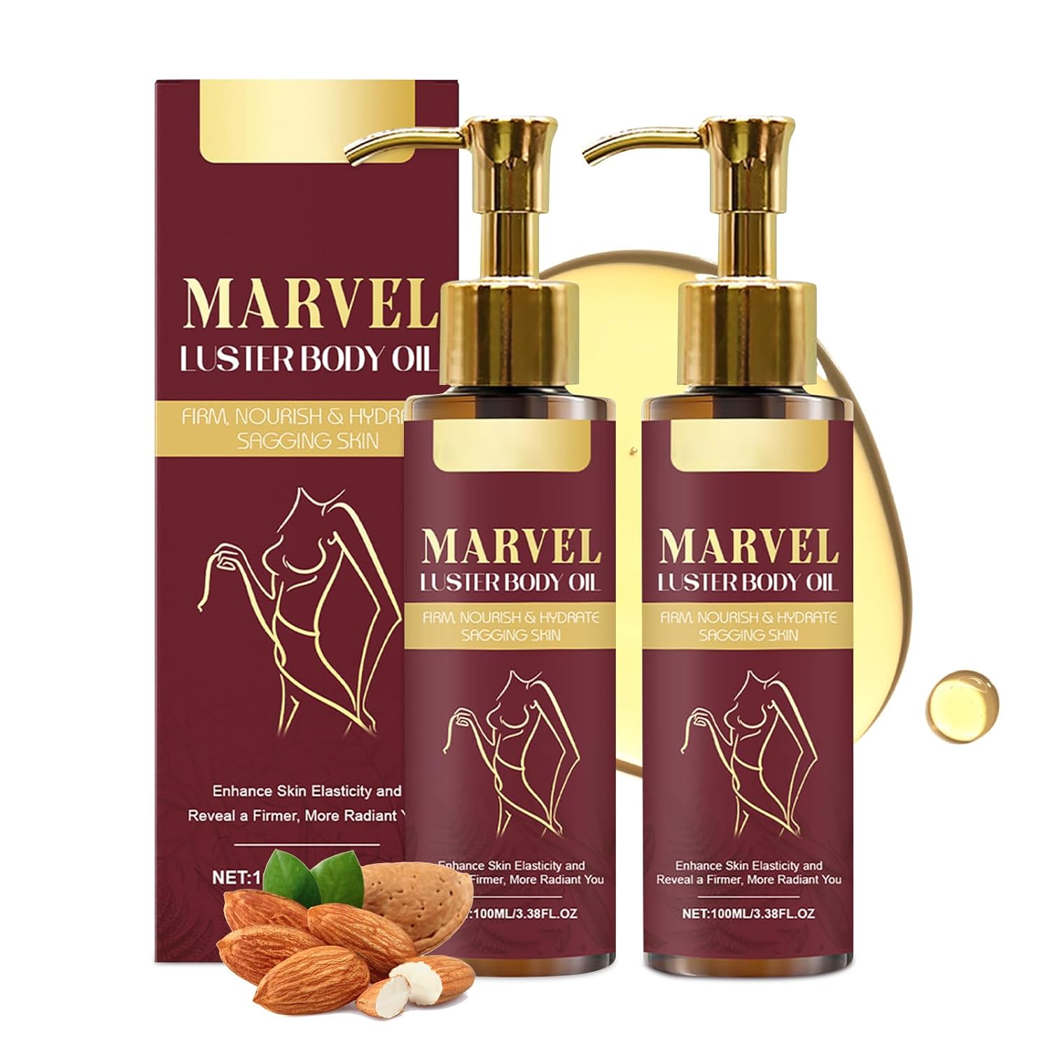 tardiy 2PC Body Firming Oil, Natural Botanicals Firming Oil for Women, Contains Sweet Almond, Cactus Extract & Camellia, Plumps, Tightens, Firms and Hydrates Skin for Full Body Use