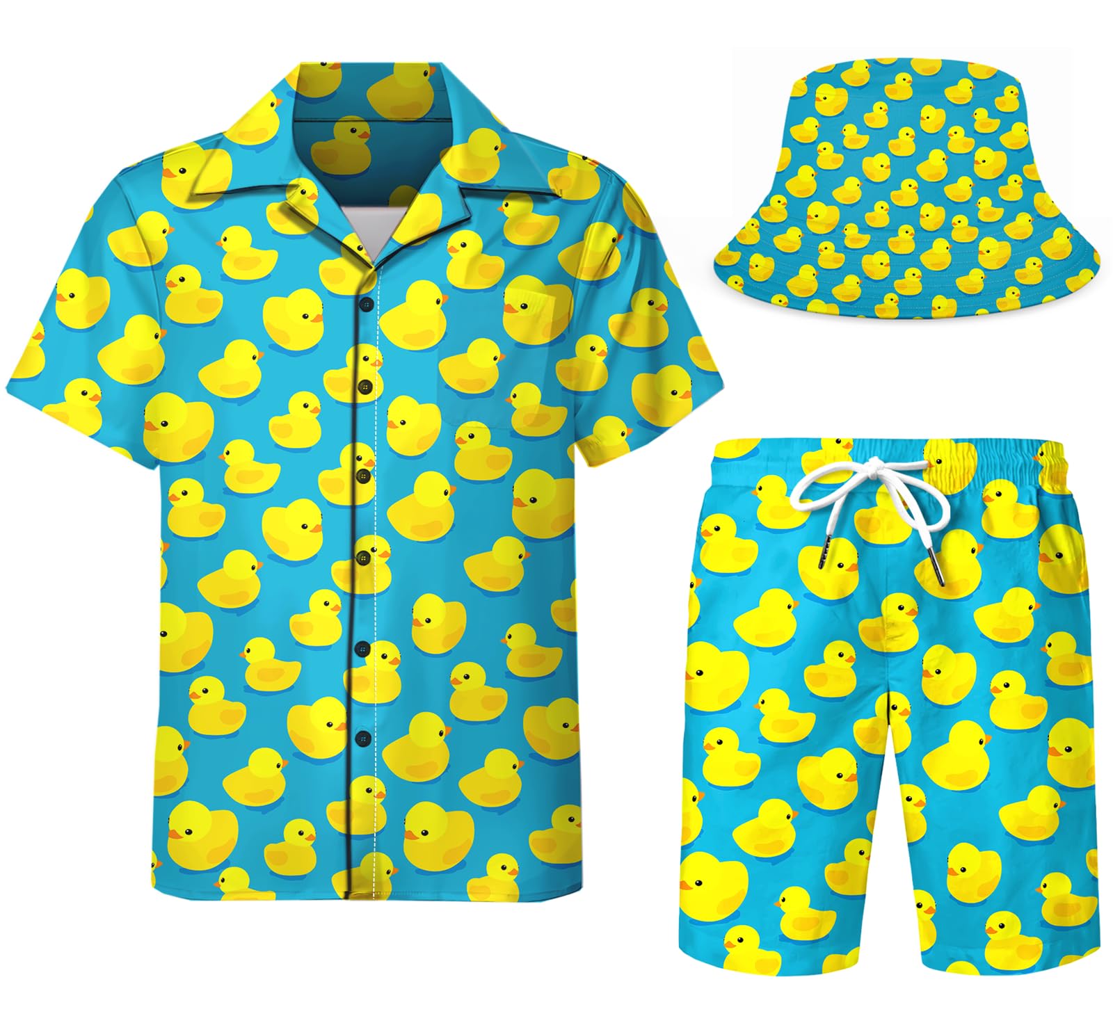 Chándal de Dos Piezas para Hombre, Divertidas Camisas Hawaianas, Pantalones Cortos y Conjuntos Rave con Sombreros de Pescador.