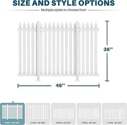 Miniatura 17 de Coarbor 1 juego de valla de vinilo de 84 x 36 pulgadas, valla decorativa de PVC blanco para patio, patio al aire libre, barrera para mascotas, valla