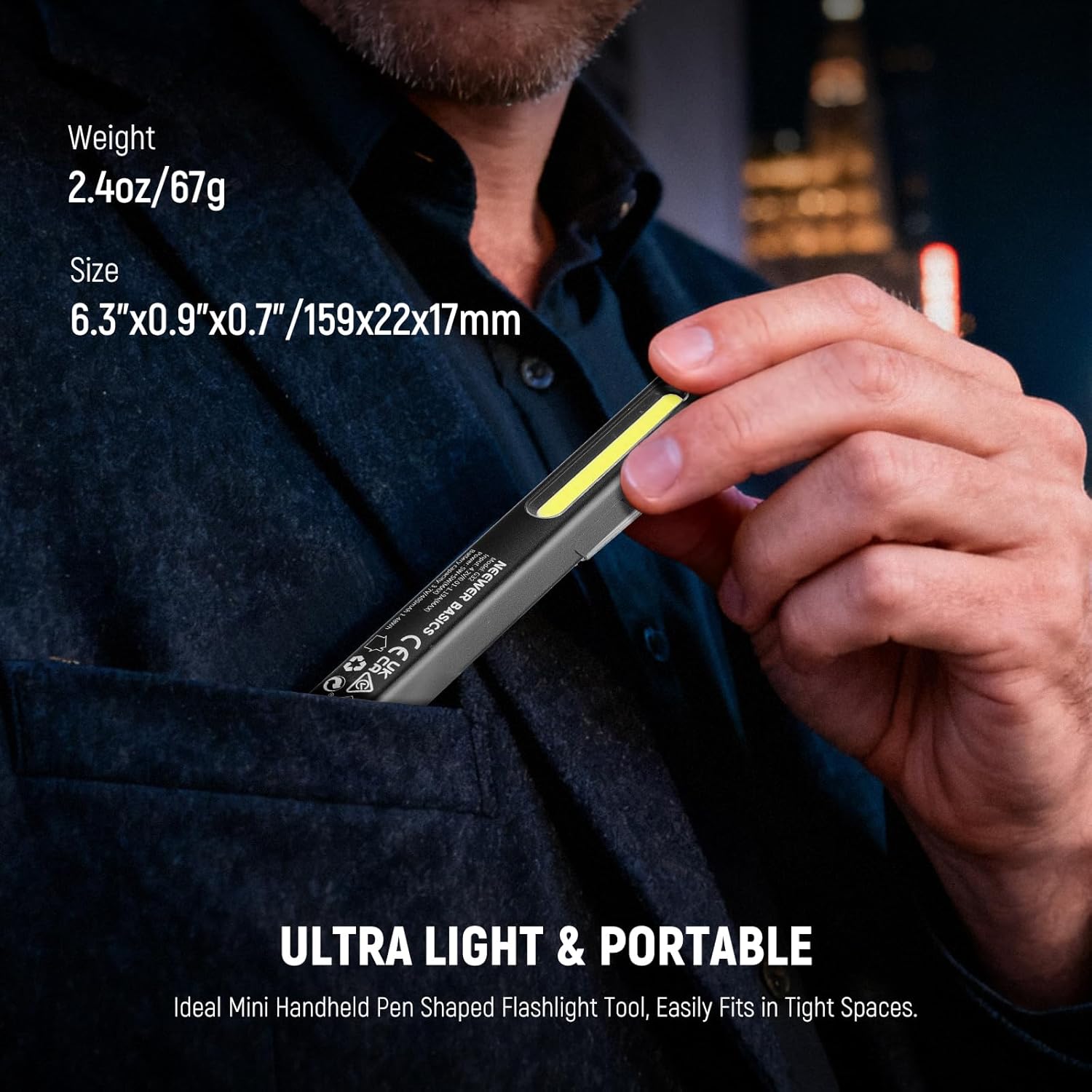NEEWER BASICS 2 in 1 EDC Flashlight with Side COB Floodlight, 5W 388lm Mini Handheld Pocket LED Pen Flash Light with 400mAh Rechargeable Battery, Magnetic Clip On for Repair Camping Emergency Use, G32