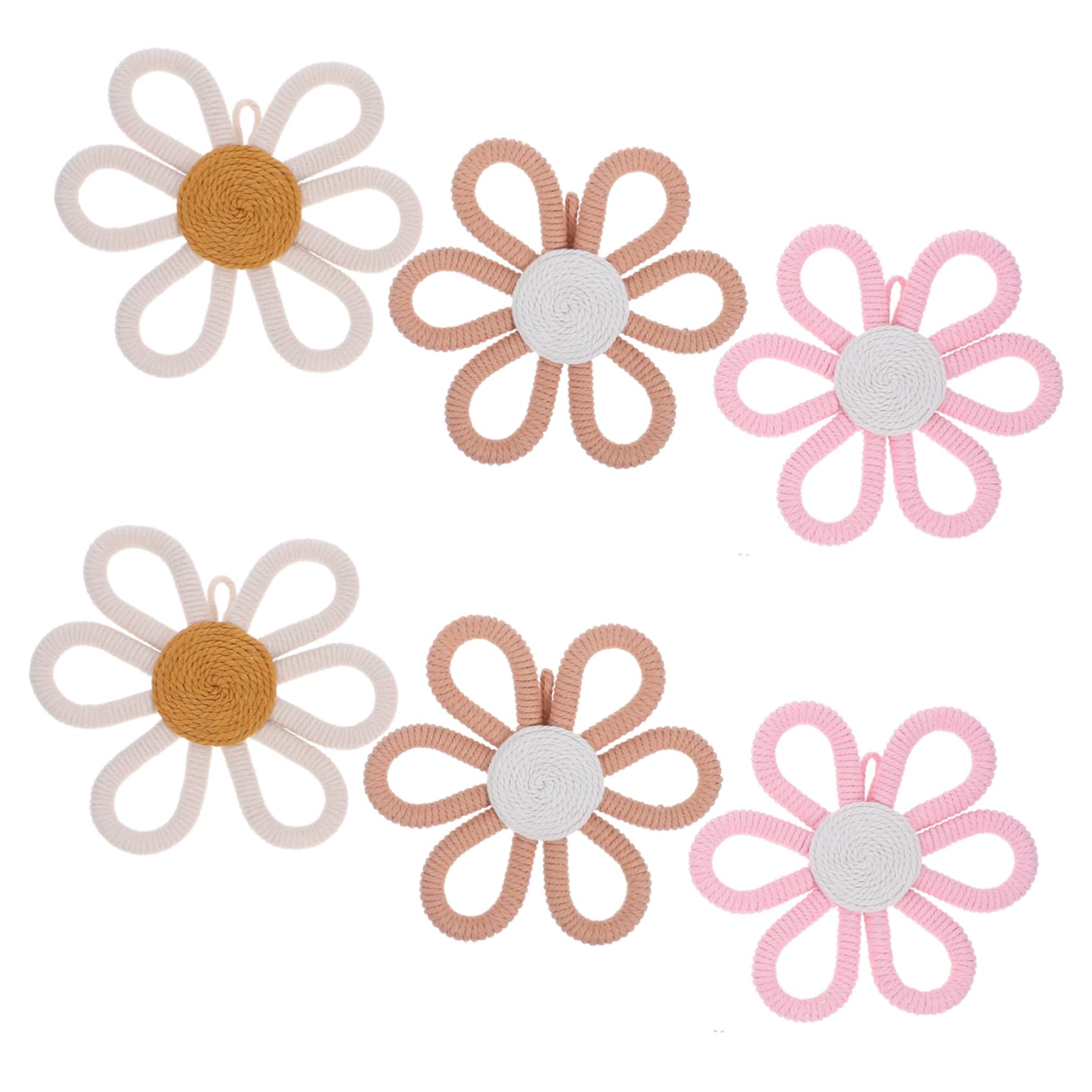 6pièces Décoration Murale Fleur Tissée Boho Pour Chambre Art Floral Accrochage Décor Murale Pendentif Style Rustique Installation Facile Pour Fêtes Et Anniversaires