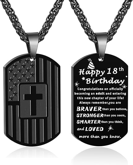 DuoDiner American Dog Tag Necklace Bible Verse Pendant, First Communion Baptism Confirmation Religious Jewelry Gifts