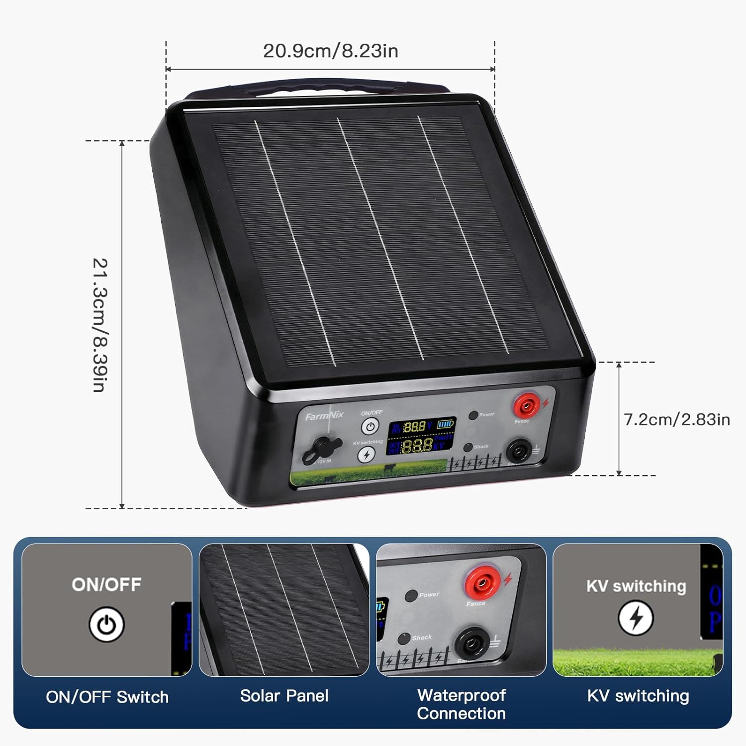 20 Miles Solar Electric Fence, 2 Joules Pulse Energy,6-12KV Adjustable Output Solar Electric Fence Charger, 24H Solar Powered Electric Fence Kit for Poultry,Ranches and Gardens