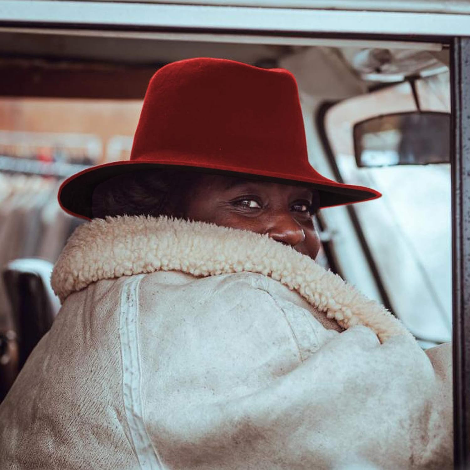 Gossifan Fedora Hats for Women Wide Brim Two Tone Felt Panama Hat with Belt-Buckle - Image 3