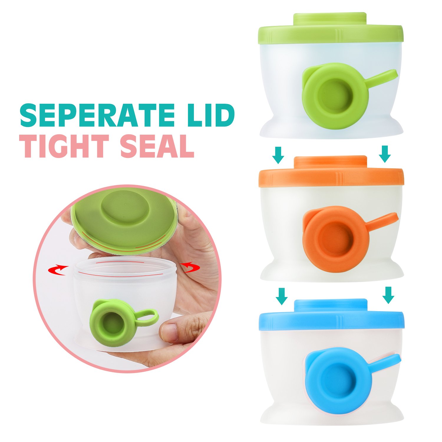 Zooawa Baby Formula Dispenser, Non-Spill Stackable Milk Powder Formula Container and Snack Storage for Travel, BPA Free, 3 Compartment, Medium Color