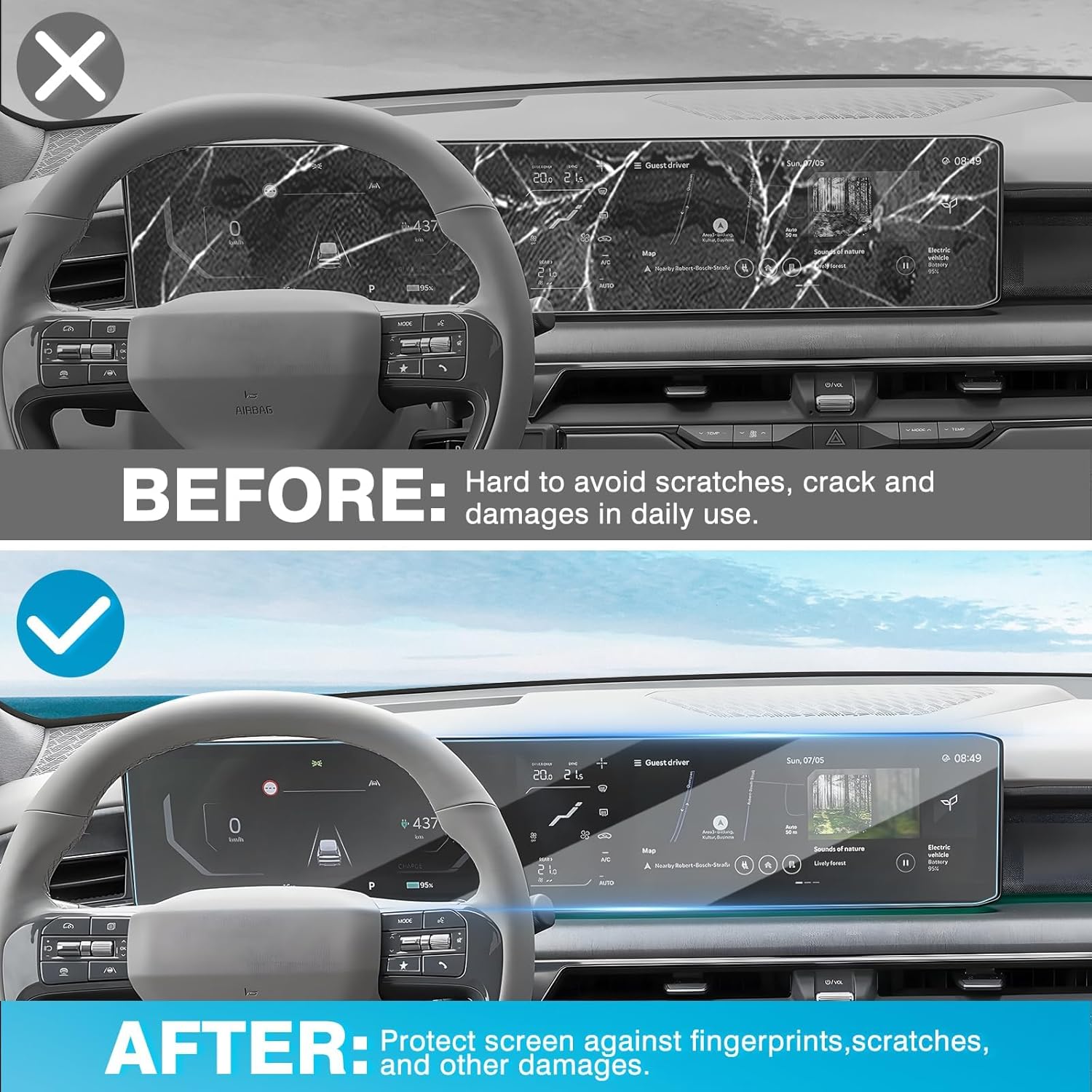 Karltys [Upgrade Kia EV9 2024~2026 Screen Protector Accessories 12.3-Inch for Touchscreen & Instrument Cluster Screen, Nano Soft Protective Film Screen Protector for EV9