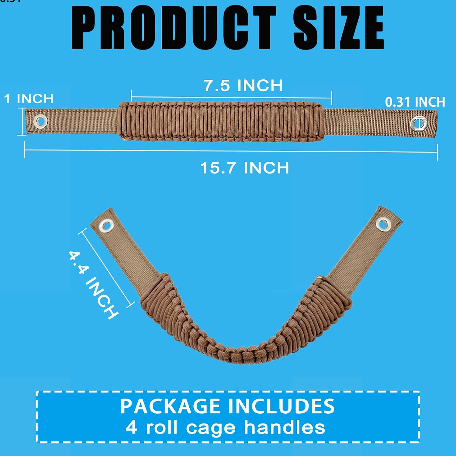 Bronco Grab Handles, 4 Pack Automotive Paracord Roll Bar Grab Handles for 2021 2022 2023 2024 2 Door Bronco Handles (Tan)
