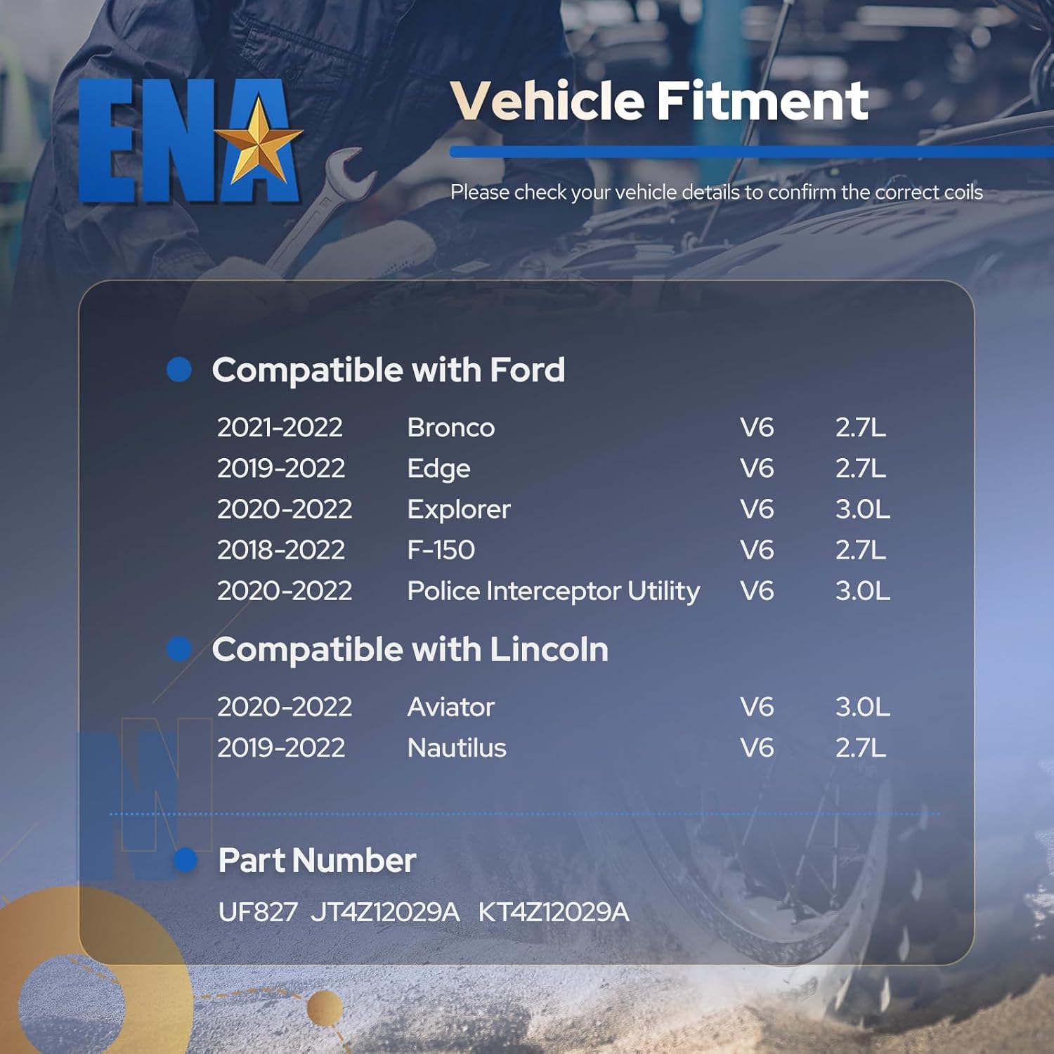 ENA Set of 6 Ignition Coil Pack Compatible with Ford Lincoln Bronco Edge Explorer F-150 Aviator Nautilus 2018 2019 2020 2021 2022 2.7L 3.0L V6 Replacement For JT4Z12029A KT4Z12029A