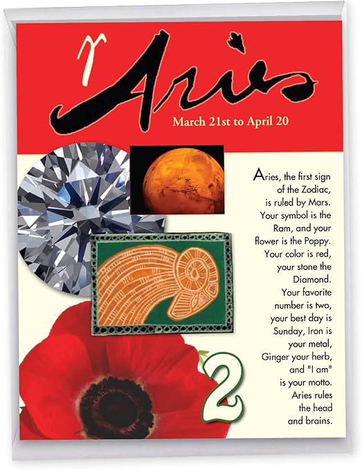 NobleWorks - 1 Jumbo Birthday Card with Zodiac Sign (8.5 x 11 Inch) - Astrology Birth Sign, Large Bday Greeting Card with Envelope - Aries J9442