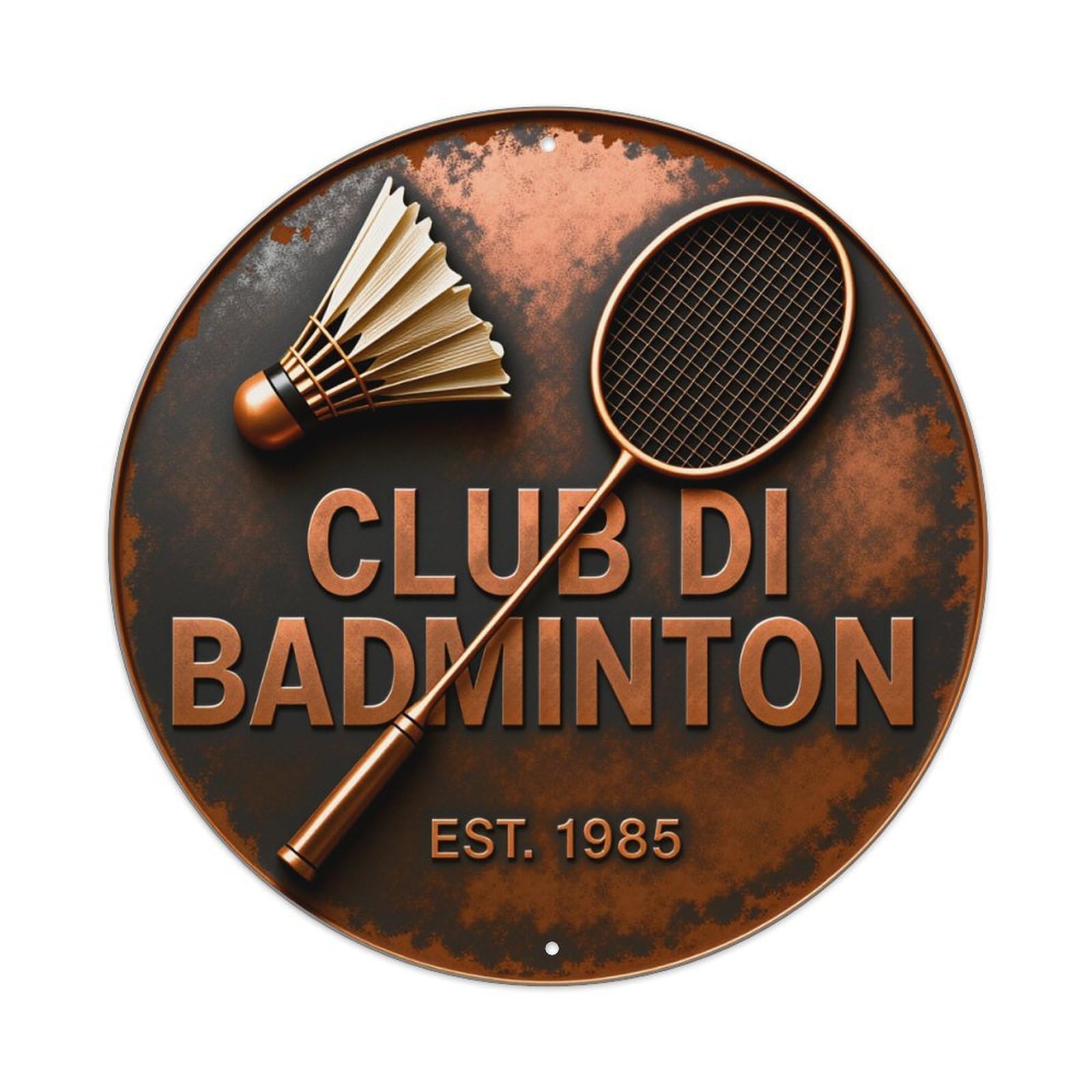 Club Badminton Racket Shuttlecock Rustic Round Tin Sign Vintage Style Metal Sign Home Bar Garden Wall Plaque Decor Metal Poster 8x8 Inch