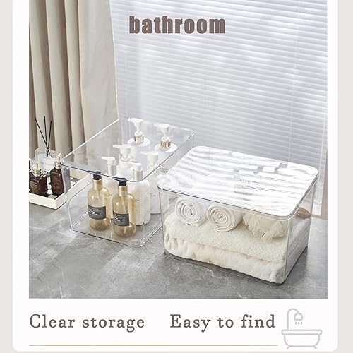 Miniatura 3 de Contenedores de almacenamiento de plástico transparente con tapas, 4 unidades, contenedores de almacenamiento para aperitivos, cosméticos, libros,