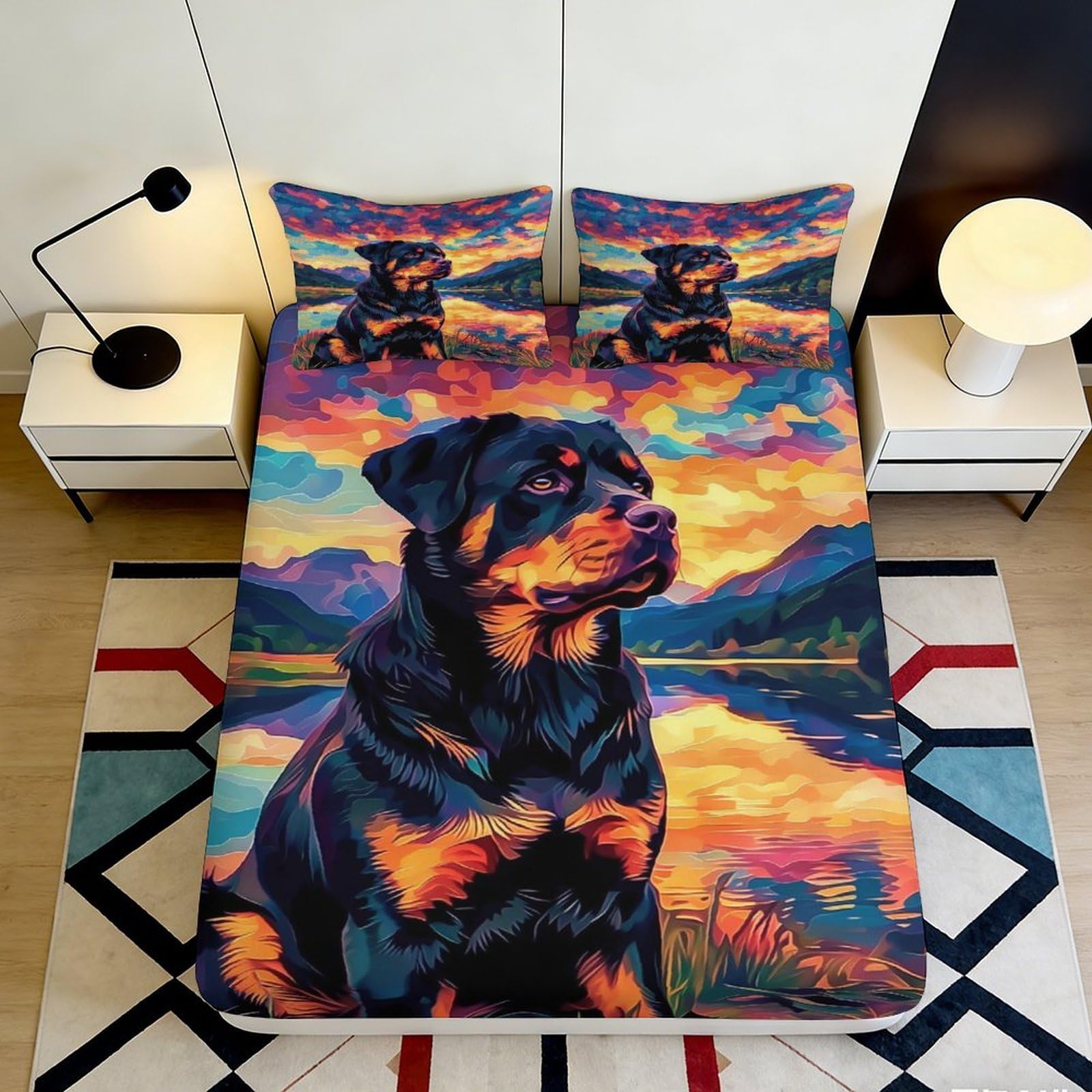 3D Printed Mountain Dog Fitted Sheet Microfiber Elastic Hem Bedroom Bedding Mountain Dog Mattress Fitted Cover Deep Pocket Washable 160x200x25cm