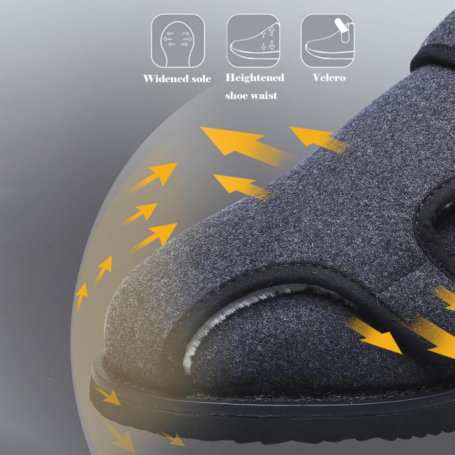 Men's Wide Diabetic Shoes, Warm Wool Orthopedic Boots, Adjustable Walking Shoes for Swollen Feet & Hallux Valgus
