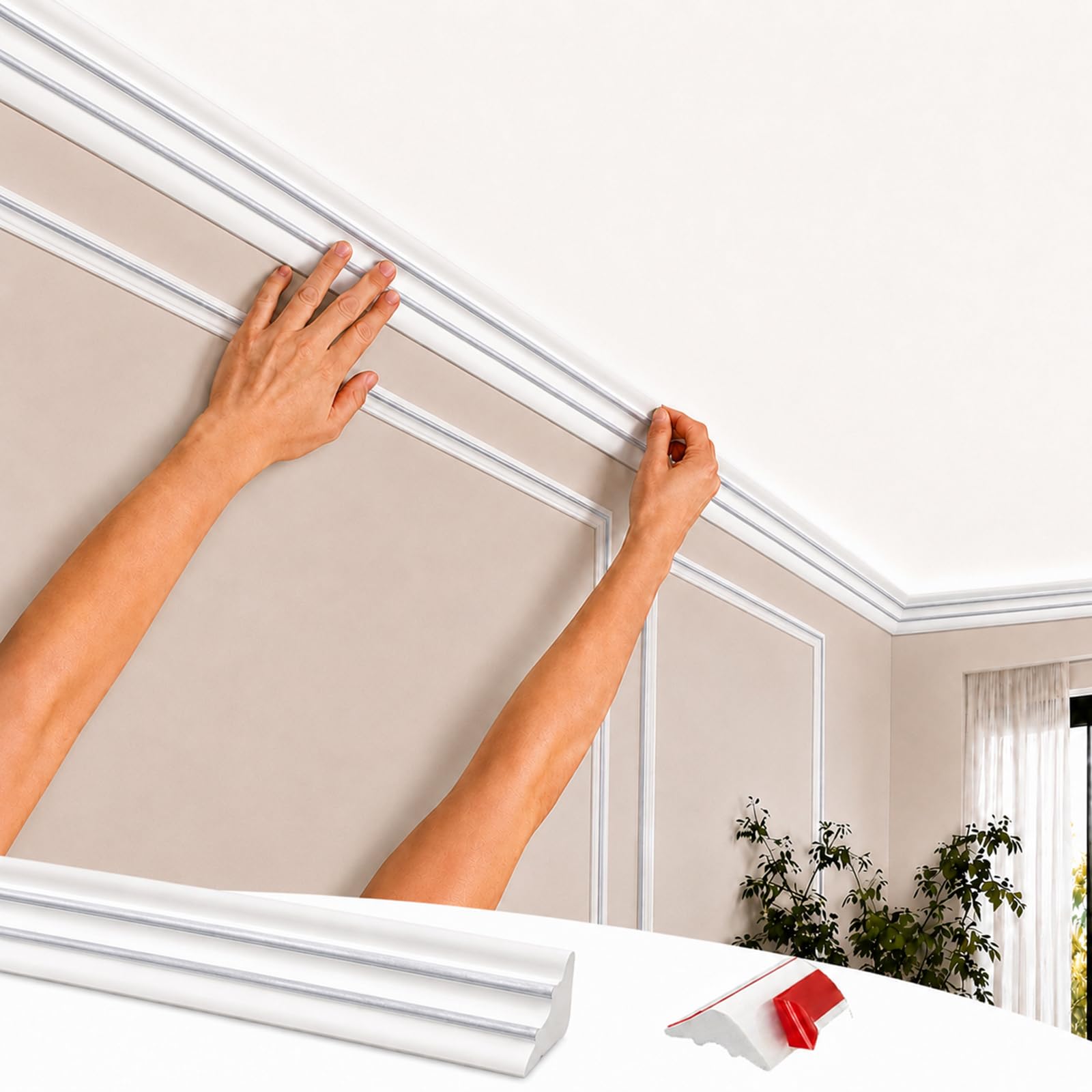Peel And Stick Wall Molding PVC Ceiling Trim for Corner Stairs Home 15m,M