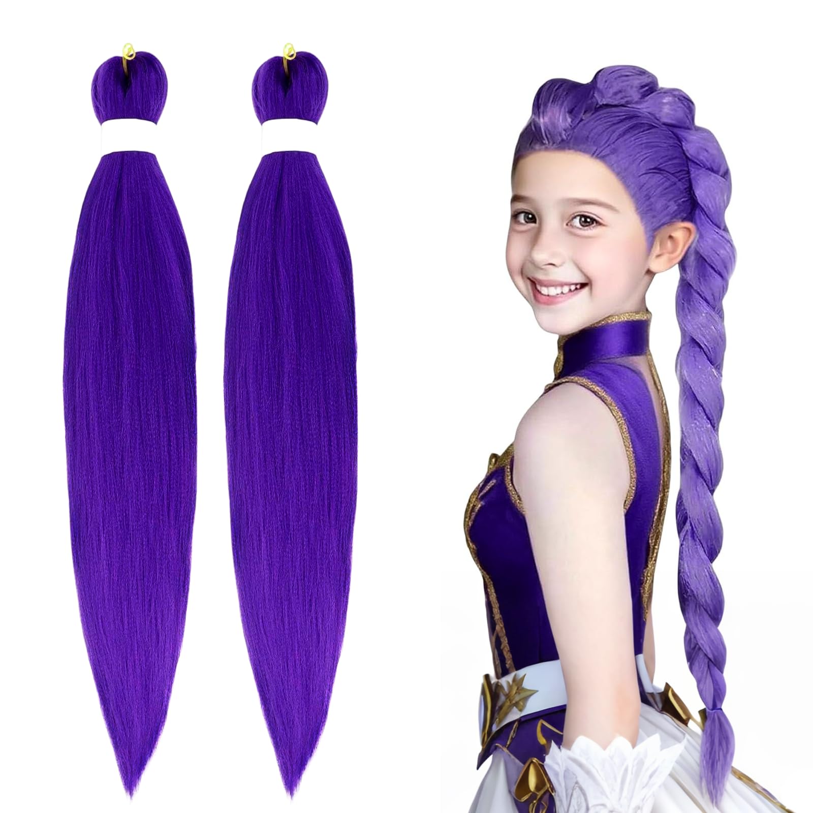 Parrucca da Cacciatore di Demoni per Cosplay Anime 2 Pezzi Parrucca Lunga con Treccia Viola Rumi Extension Intrecciati per Creare Vari Stili Creativi Halloween Costume Cosplay