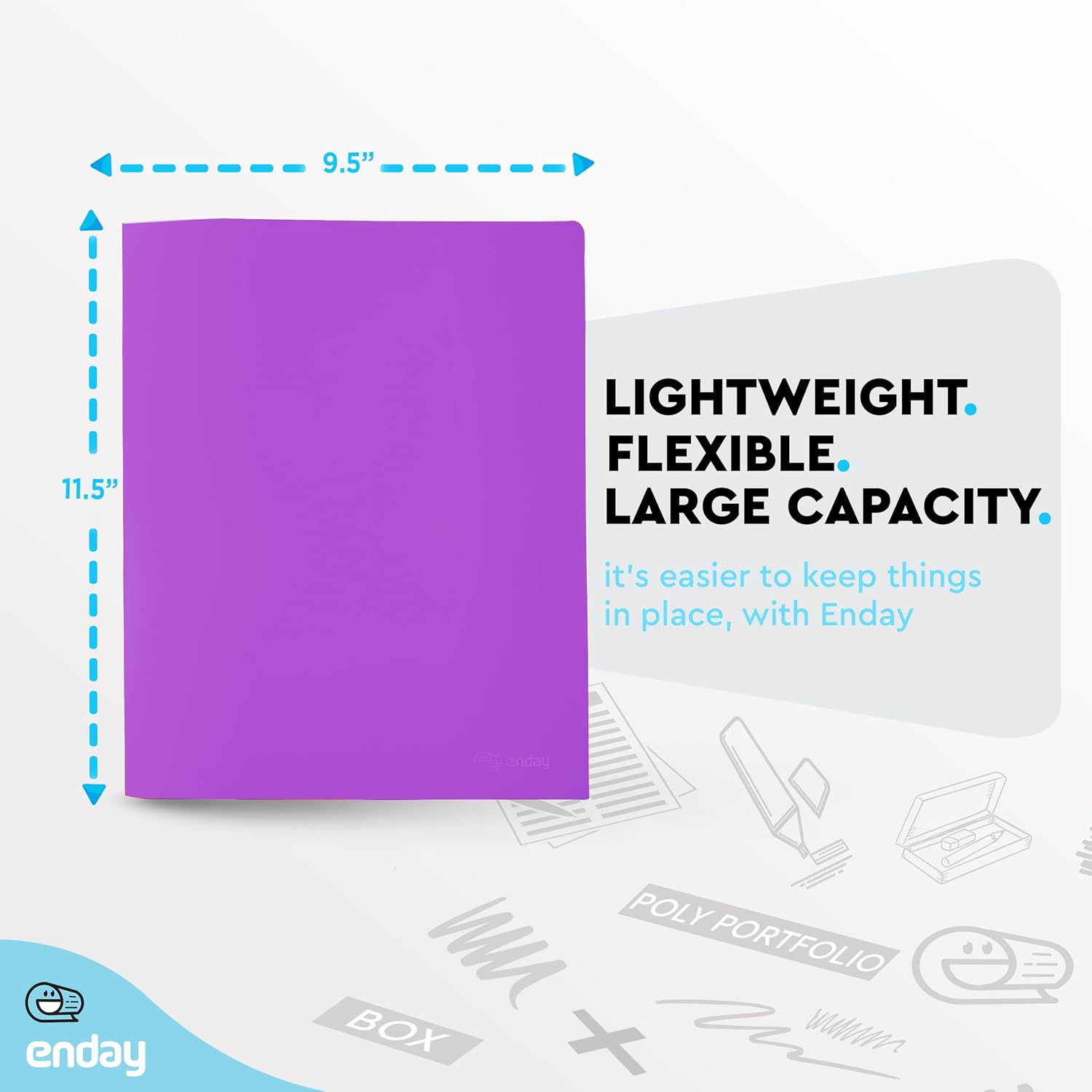 Enday Plastic File Folder with 2 Pockets, Purple, Letter Size, 8 Pcs