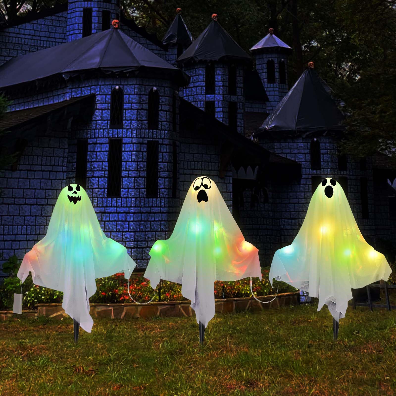 Lot De 4 Piquets Fantôme Halloween En Métal - 44,5 Cm, Décoration Extérieure Jardin, Pelouse