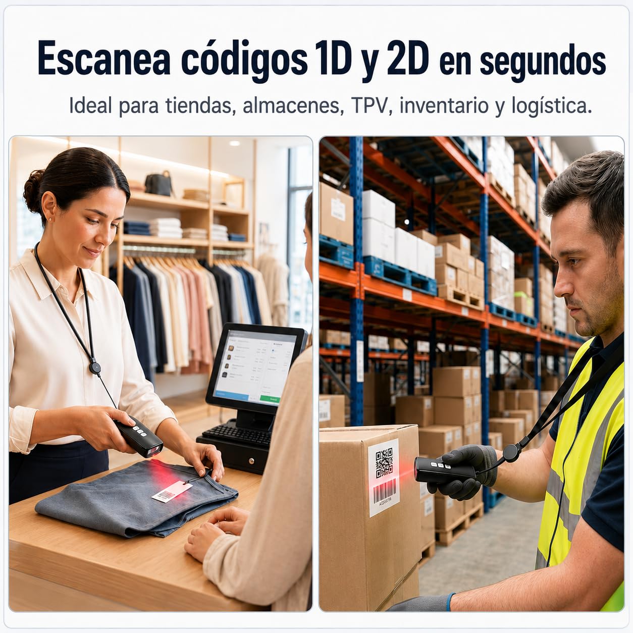 LOXS Lector codigo de Barras inalambrico 1D y Lector QR 2D para TPV y almacen – escaner codigo de Barras inalambrico Bluetooth USB 2.4GHz – Lector codigo Barras Android iOS Windows