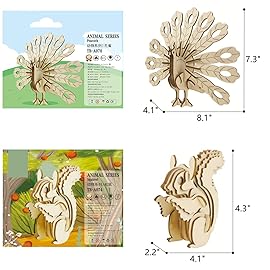 3D Wooden Wild Animal Puzzle - 6 Piece Set Wood Wild Animals Skeleton Assembly Model Kits - Wooden Crafts DIY Brain Teaser Puzzle - STEM 3D Puzzle Gifts for Adults & Teens