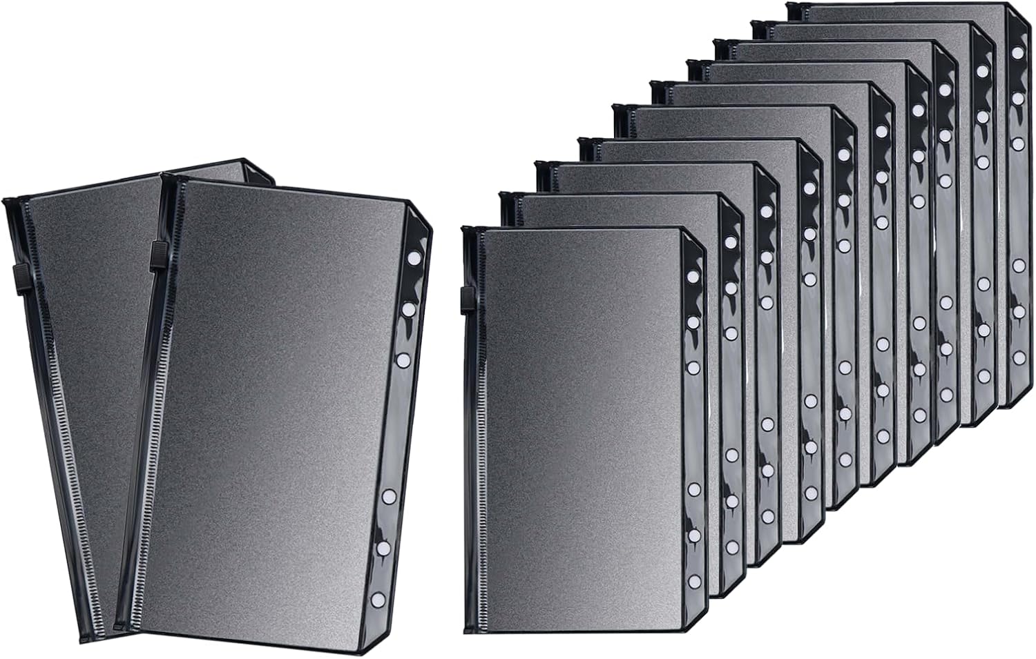 12 Black A6 Binder Pockets PVC Cash Envelopes Money Envelopes Purse Reusable Envelopes for Cash Filling Wallet Inserts 6 Rings Money Book Planner
