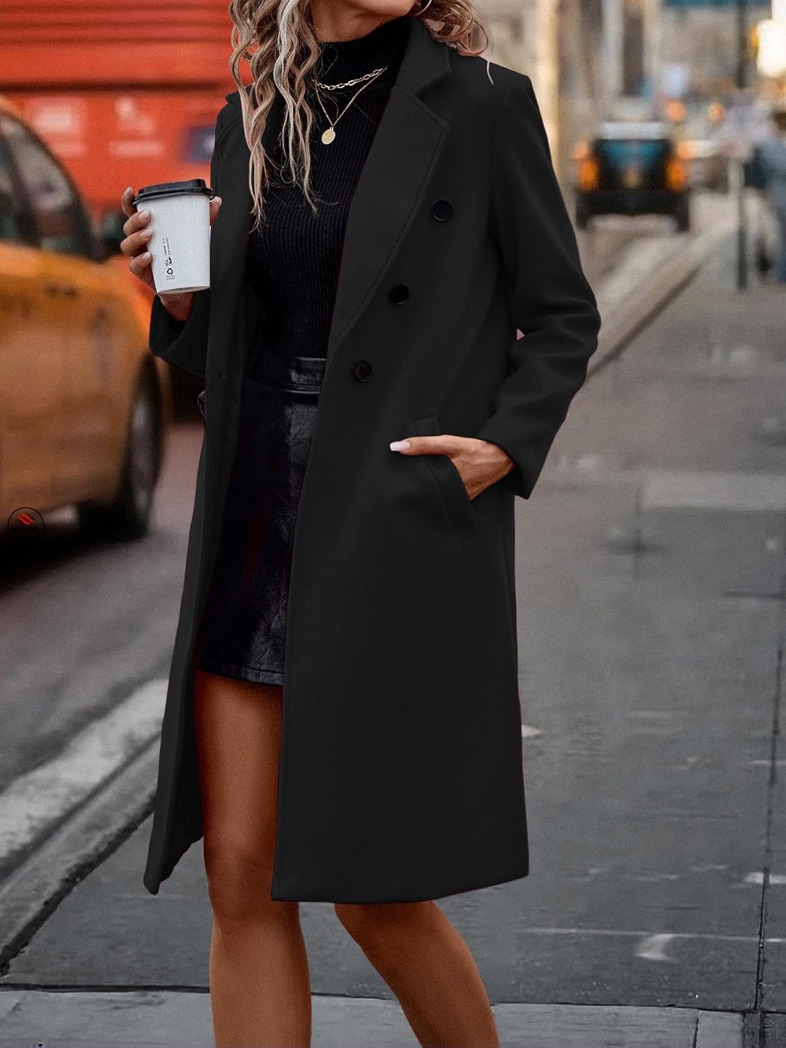 IDEALSANXUN Womens Fall Winter Long Wool Coat Double Breasted Trench Coat Peacoat Jackets - Image 2