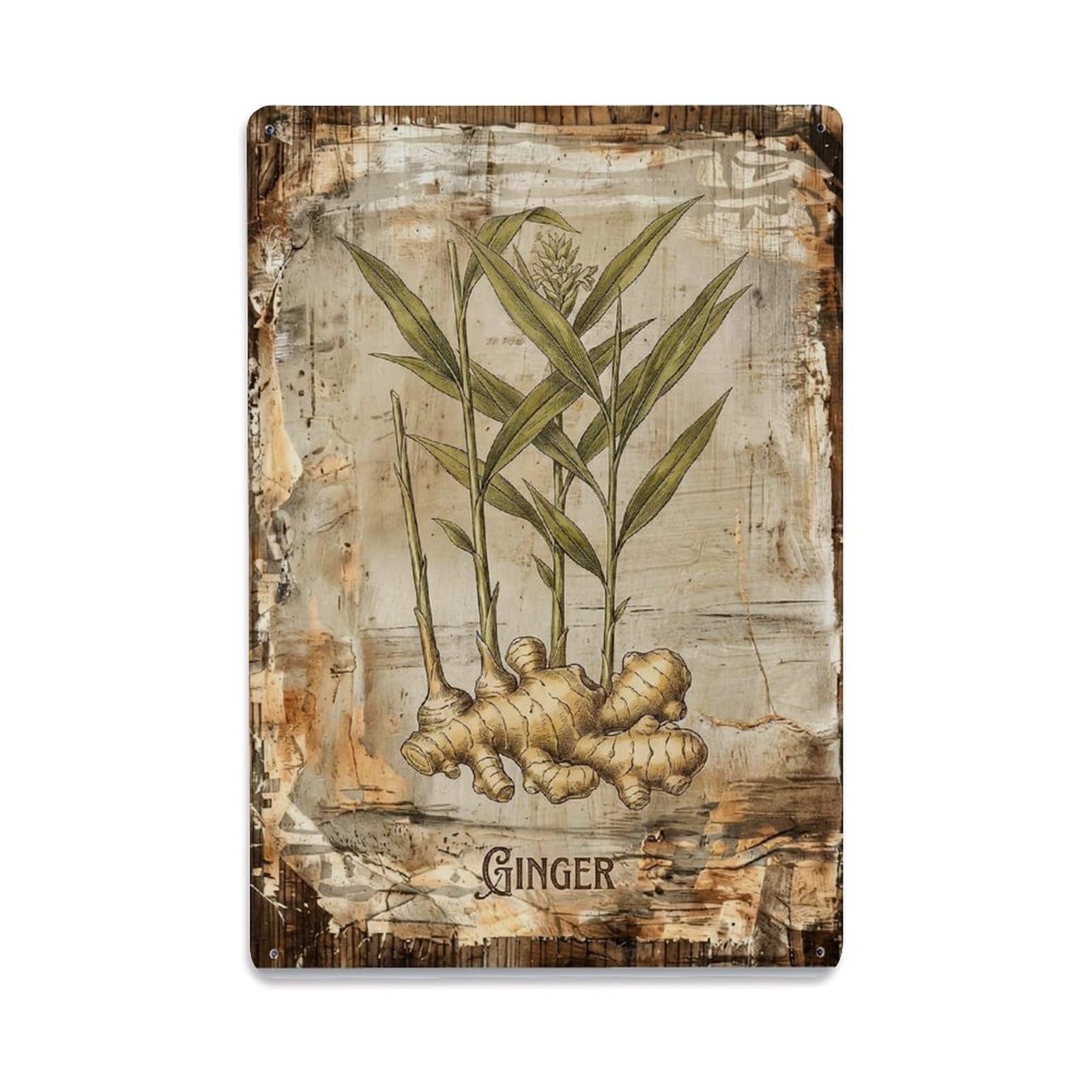 Ginger Botanical Vintage Metal Tin Sign Plaque Wall Decor for Cafe, Club, Garden Metal Poster 8x12Inch