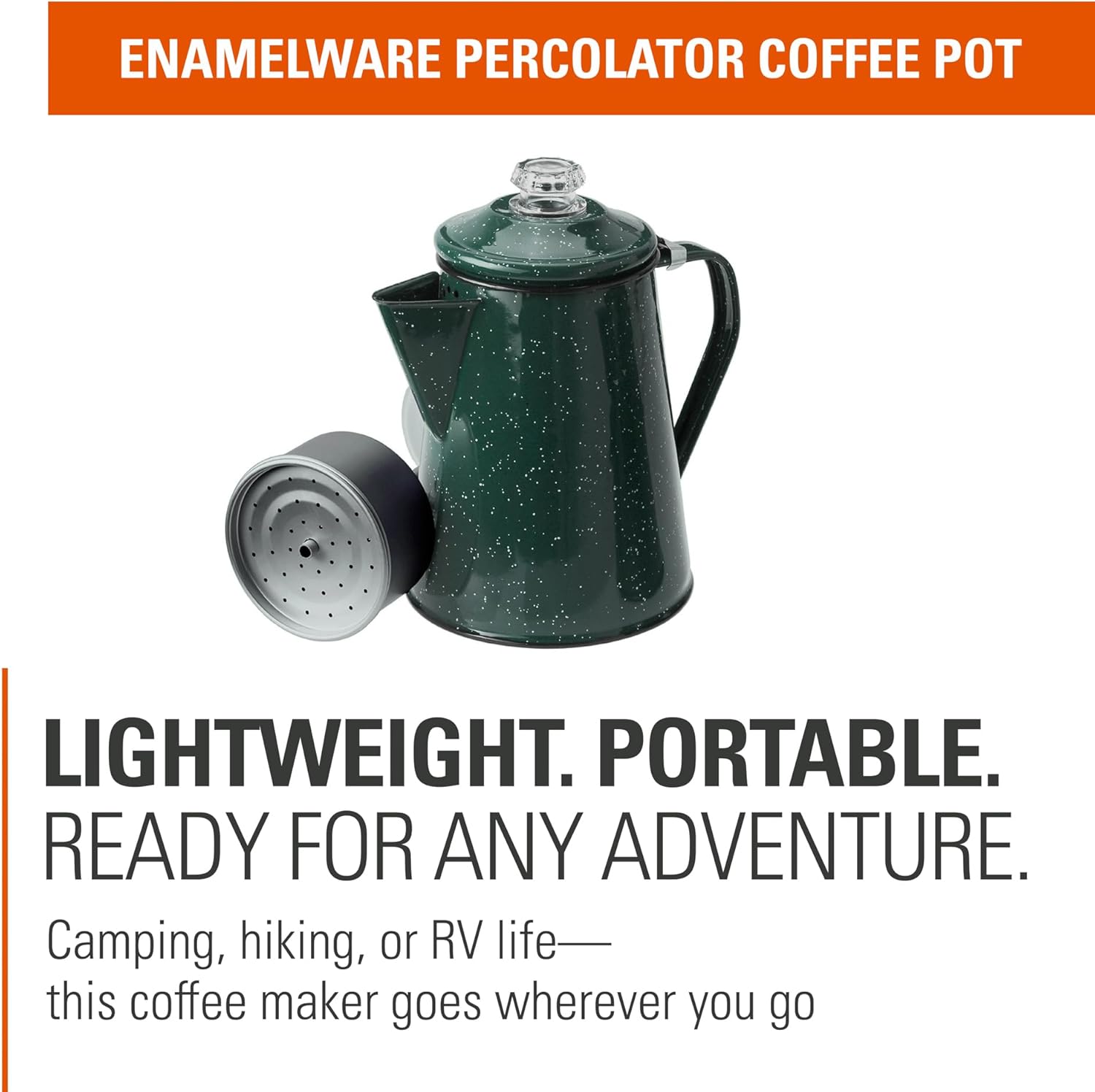 GSI Outdoors Percolator Coffee Pot | Enamelware Campfire Coffee Boiler Kettle for Outdoor Camping Cookware, Cabin, RV, Kitchen, Hunting & Backpacking