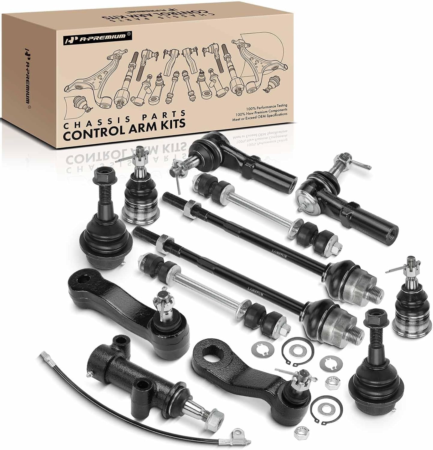 A-Premium Set of 13, Front Sway Bar Link, Upper Lower Ball Joint, Inner Outer Tie Rod End, Compatible with Chevy & GMC & Hummer - 2001-2010 - Silverado 1500 HD/2500 HD/3500 Suburban Sierra Yukon H2