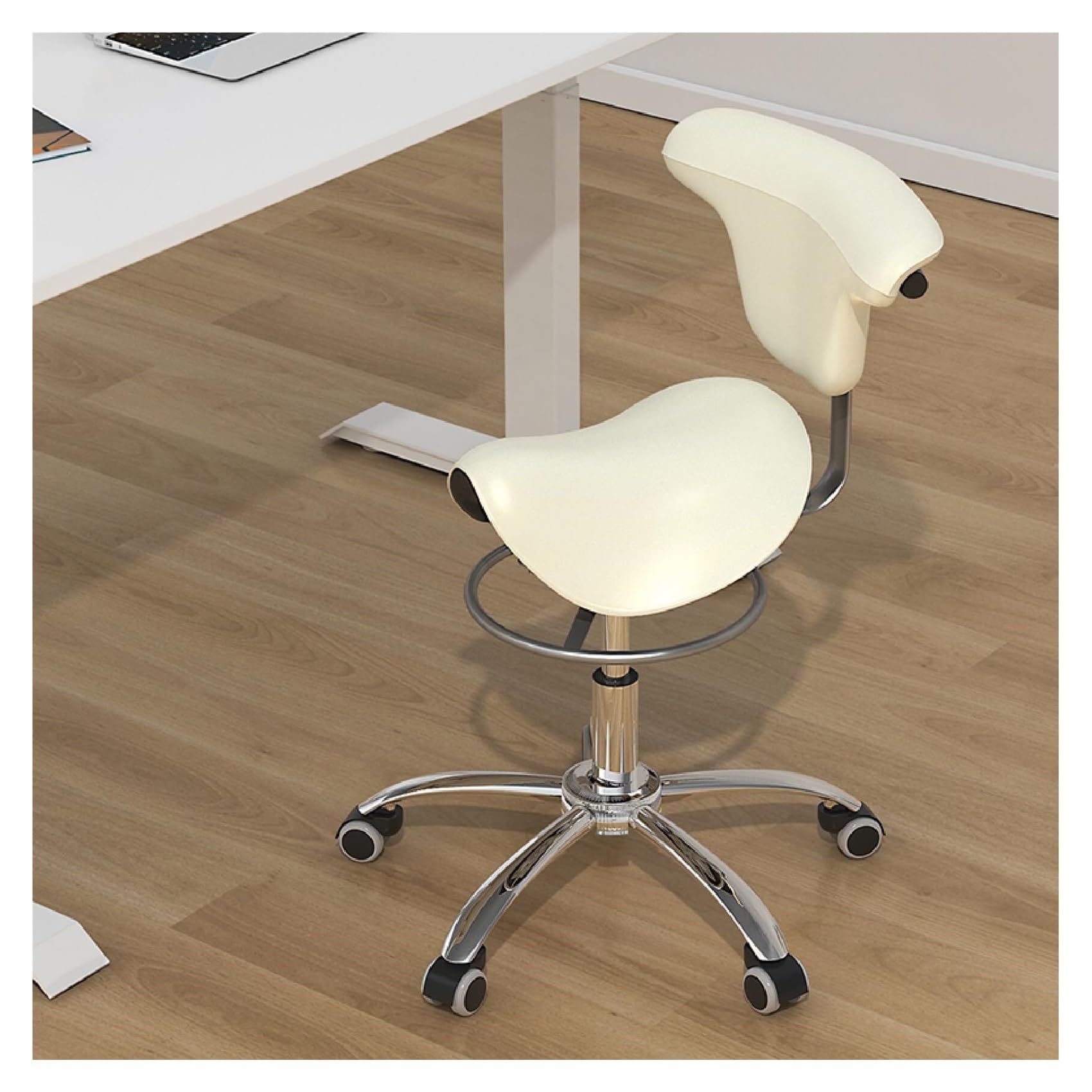 METTEOR Dental Saddle Stool Chair with Backrest, HydraulicHeight Esthetician Seat, Keeps Posture Upright Saddle Chair for Pubs Work Drafting (White)