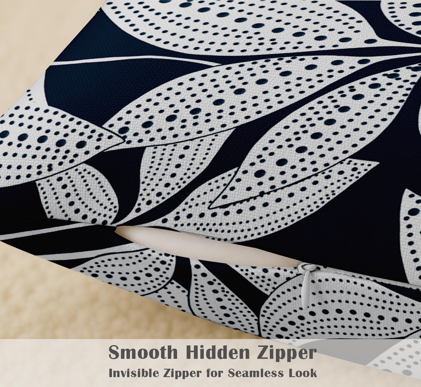 16x16 Inch Cushion Covers Set of 4 - Premium Cotton, Leaves Print, Reversible Printed Pillow Covers with Concealed Zipper - Blue