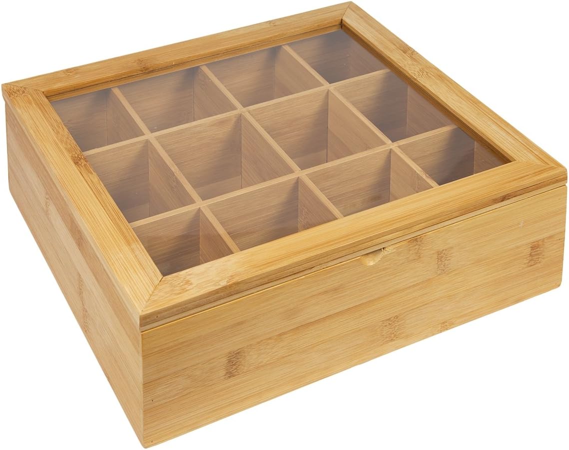 WoodLuv Woodluv 12 Compartment Tea Bag Caddy Box Organizer