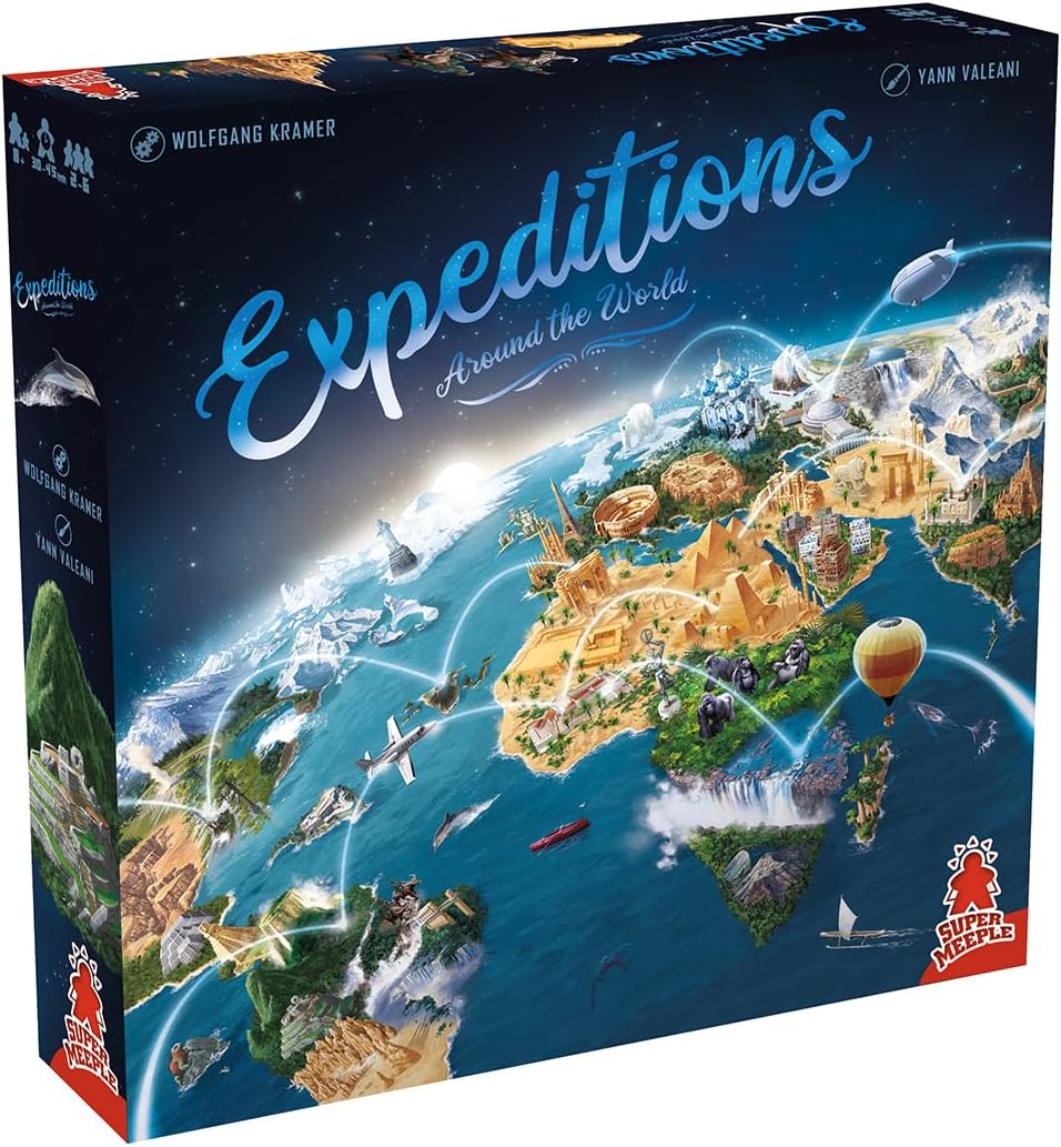 Super Meeple Expeditions Around The World | Fun Family Game for Kids and Adults | Ages 8+ | 2 to 6 Players | 30 Minutes